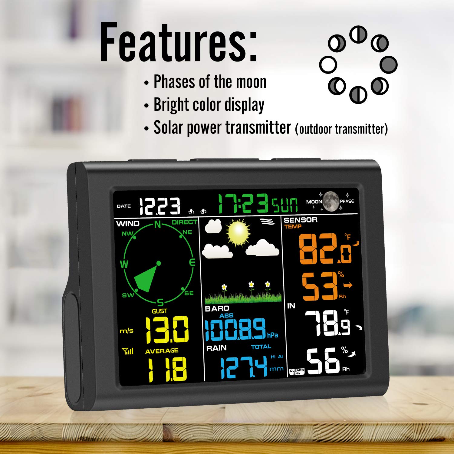 Wireless Weather Station with Outdoor Sensor, 8-in-1 Forecast, Temperature, Humidity, Wind & Rain Gauge U20300