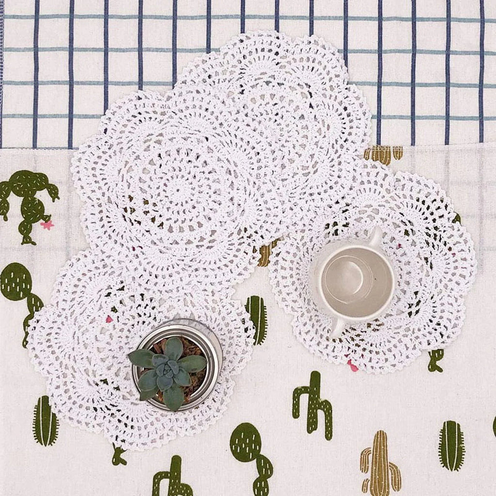 4PCS 8.6 Inch Round Lace Doilies Handmade Cotton Placemats V291