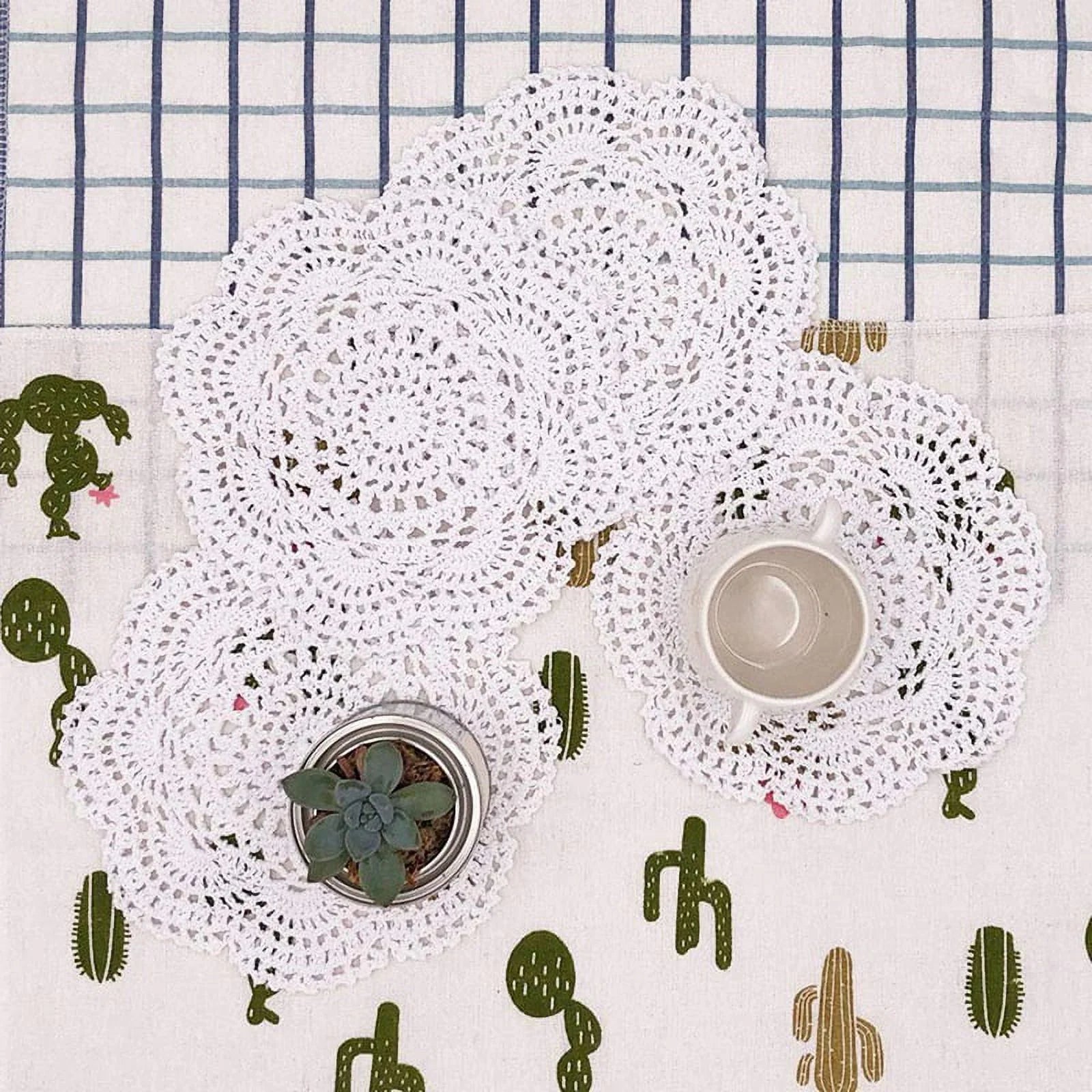 4PCS 8.6 Inch Round Lace Doilies Handmade Cotton Placemats V291
