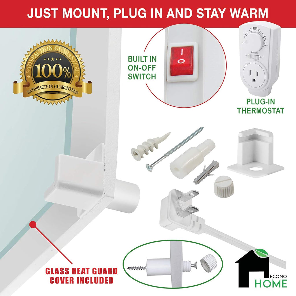 Wall Mount Space Heater Panel with Thermostat, 400W Convection Heater for 120 Sq Ft Rooms V983