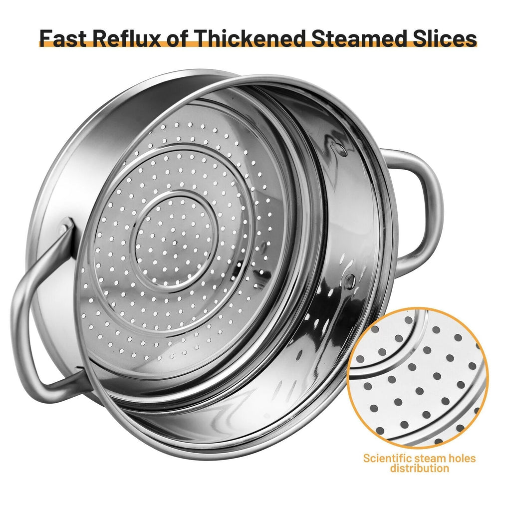 Stainless Steel 2-Tier Steamer Pot with Glass Lid L412457
