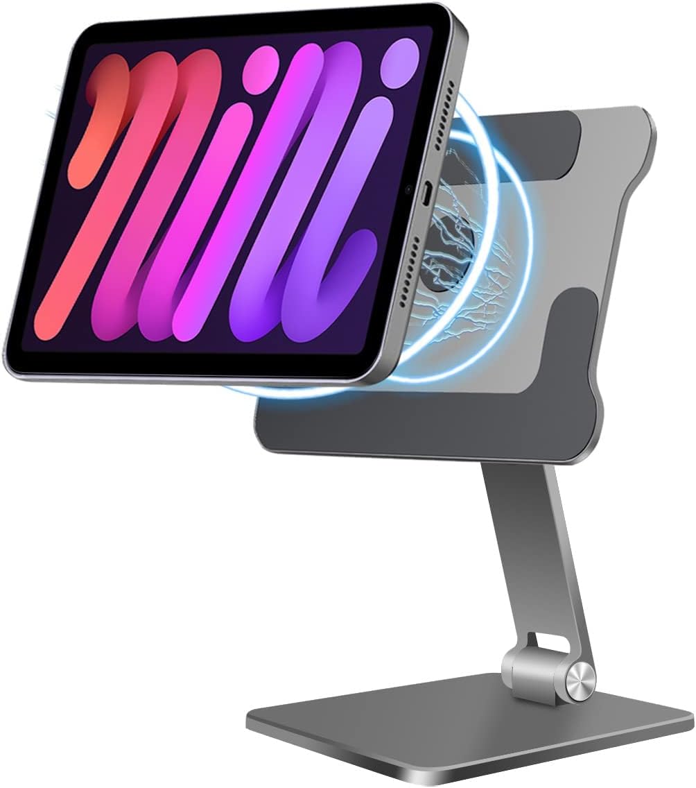 Magfit iPad Mini 6 Stand Magnetic, Strong Magnetic Suction, 360&deg; Rotation, Foldable iPad Mini Desk Stand. All Aluminum, Switchable Horizontal / Vertical, Adjustable Floating Stand (Grey)