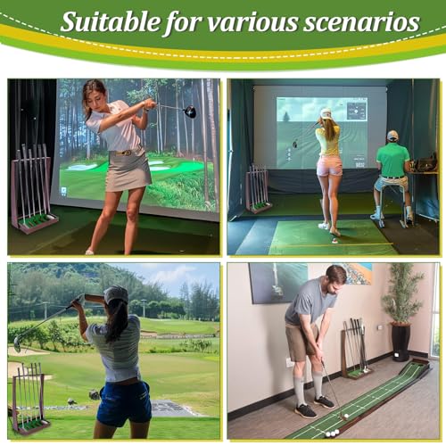 Golf Club Holder Stand with Artificial Grass Mat, Holds 6 Clubs Y780567