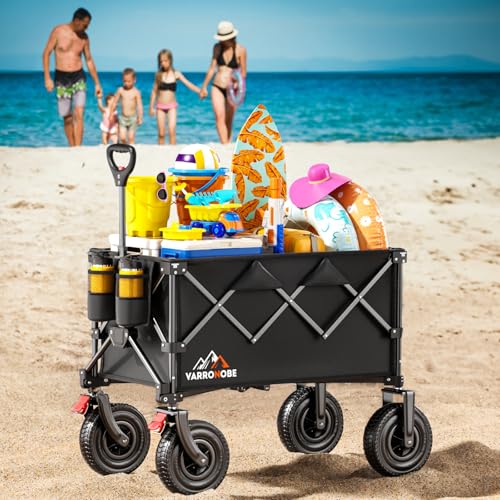Foldable All-Terrain Beach Wagon Cart, Heavy Duty Utility with 330lbs Capacity A18348