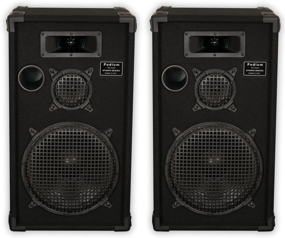 Podium by Goldwood E1200C Passive Speakers 12" Pair 3 Way PA DJ Karaoke Home