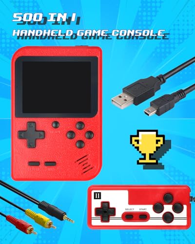 Handheld Game Console with 500 Classic Games, 3.0 Inch Screen, Red U3840