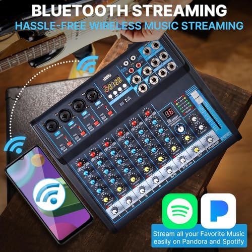 8 Channel Digital Audio Mixer with USB, Bluetooth, and DSP Effects A566796