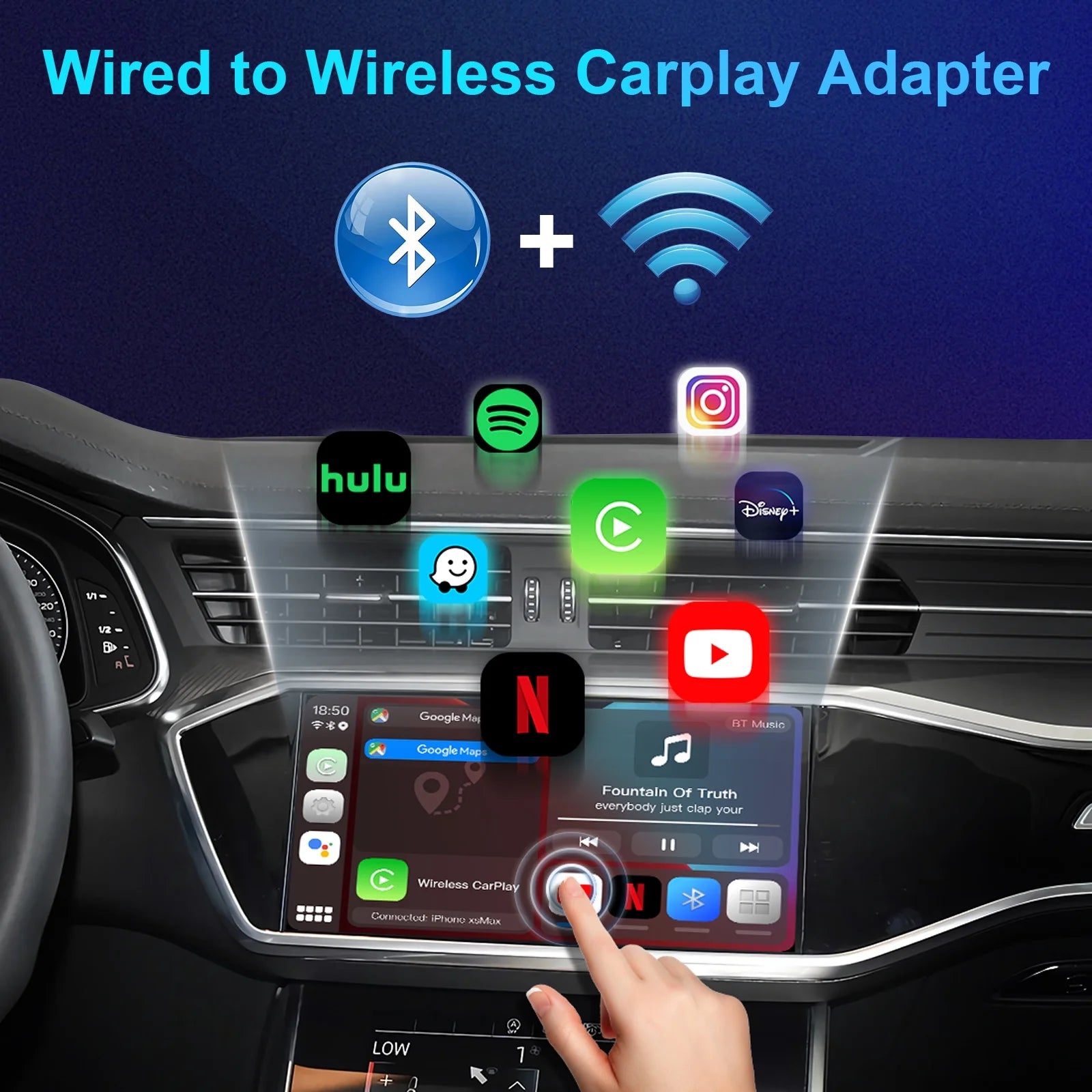 Wireless CarPlay & Android Auto Car Adapter, Dual Connect, Plug & Play Dongle J816