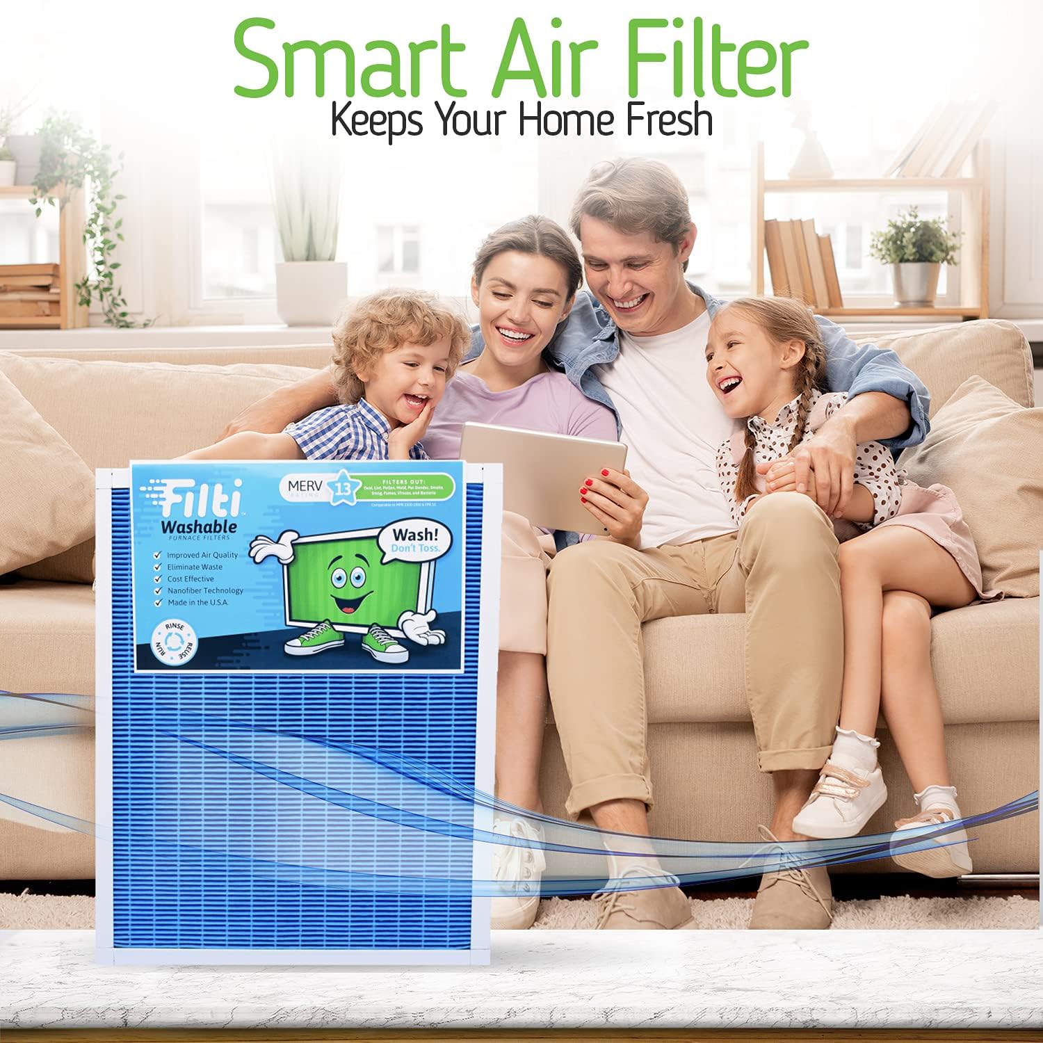Washable HVAC Furnace Filter 12 x 24 x 1 MERV 13 Reusable Nanofiber Air Filter J417168