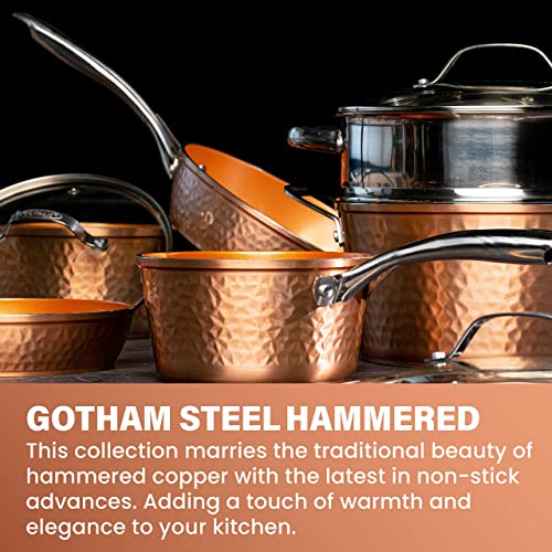 Hammered 15 Pc Copper Pots and Pans Set Non Stick Ceramic Cookware P583