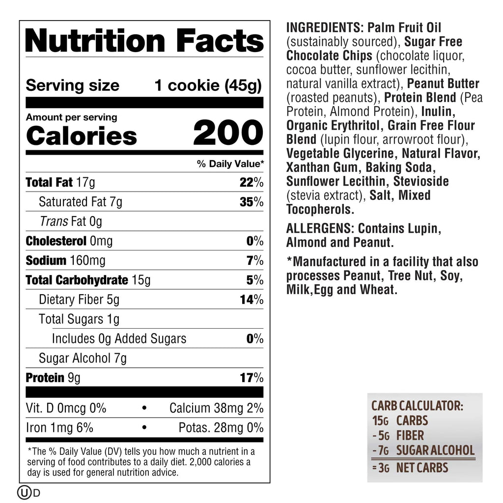 Keto Cookie, Chocolate Chip, 1.6 oz, 12 Ct U37477
