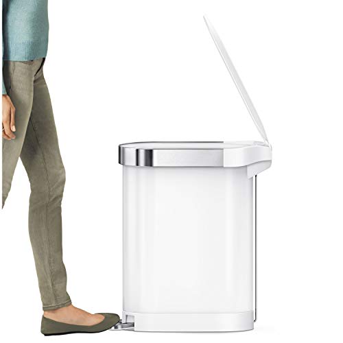 Slim Hands-Free Kitchen Step Trash Can, 45 Liter, White Stainless Steel Y2404
