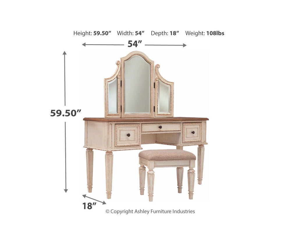 3 Drawer Vanity with Mirror and Stool, Two-tone V302614