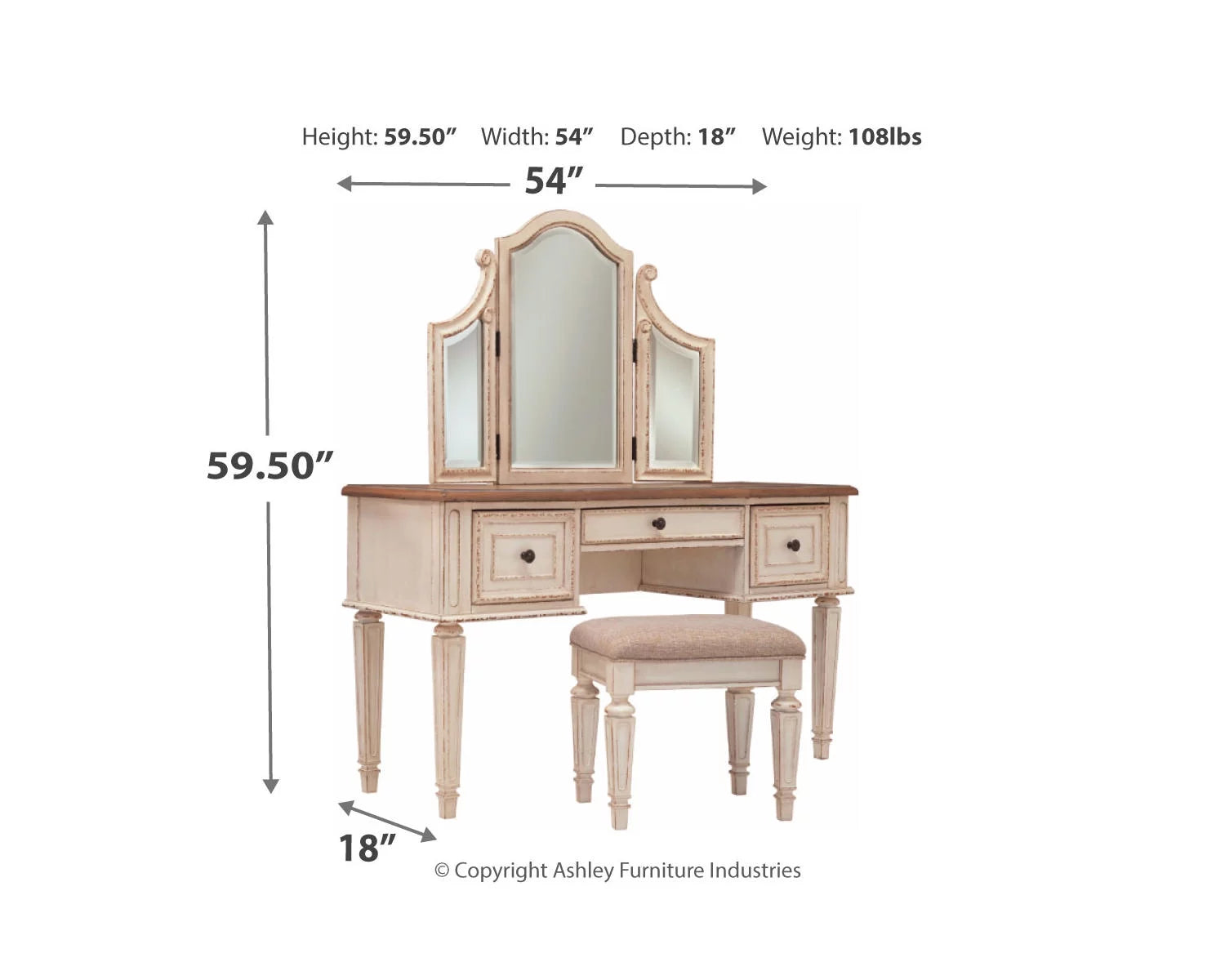 3 Drawer Vanity with Mirror and Stool, Two-tone V302614