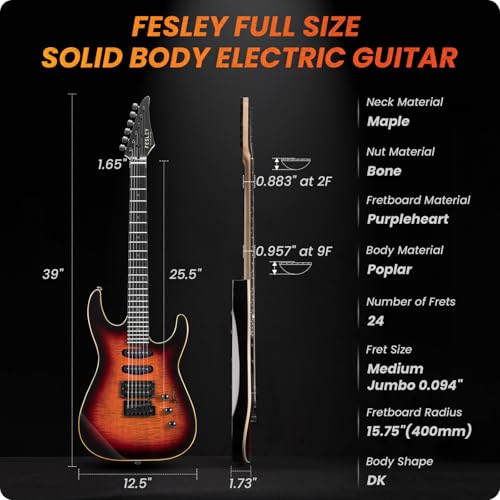Solid Body Electric Guitar Kit with 24 Frets, HSS Pickup, Black R4019