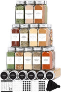 Glass Spice Jars with Label and Organizer - Minimalist Collection - Clear Empty 4 oz Spice Jars with Labels, Spice Seasoning Containers Jars with Labels, Small Spice Bottles Jars Set with Shaker Lids