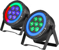 LED Par Lights DJ Lights, Eyeshot 7 x 10W RGBW 4 in 1 Stage Par Light with Circle Ring Control, DMX / Sound Activated Led Slim Par Can Light Wash Uplighting for Wedding Disco Club Stage Party 2 Packs