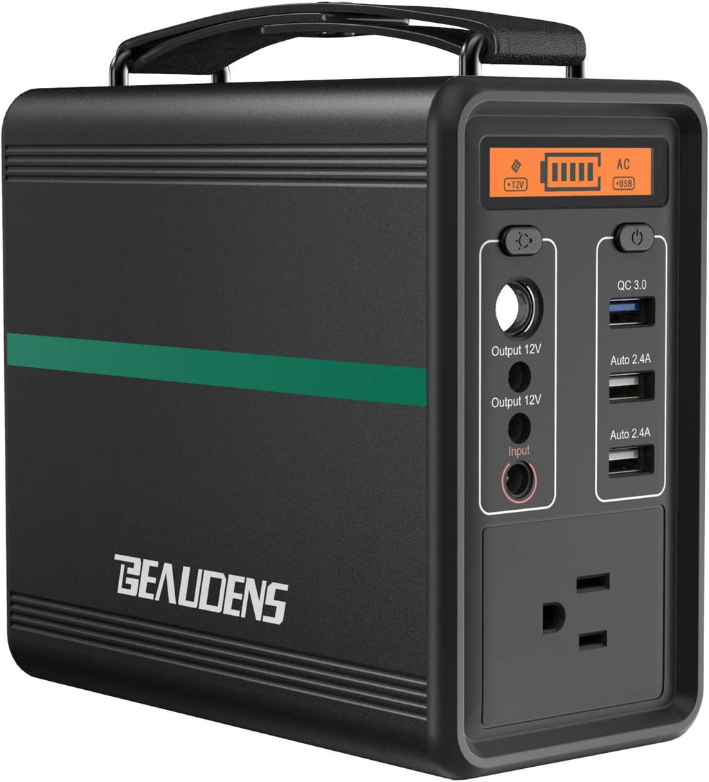 BEAUDENS Portable Power Station 166Wh LiFePO4 Battery Solar Generator 2000 Cycles, 110V/150W and 3 USB Ports AC Outlet for CPAP Outdoors Camping Emergency Backup