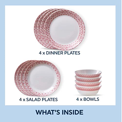 12-Pc Dinnerware Set, Service for 4, Microwave and Dishwasher Safe M1771