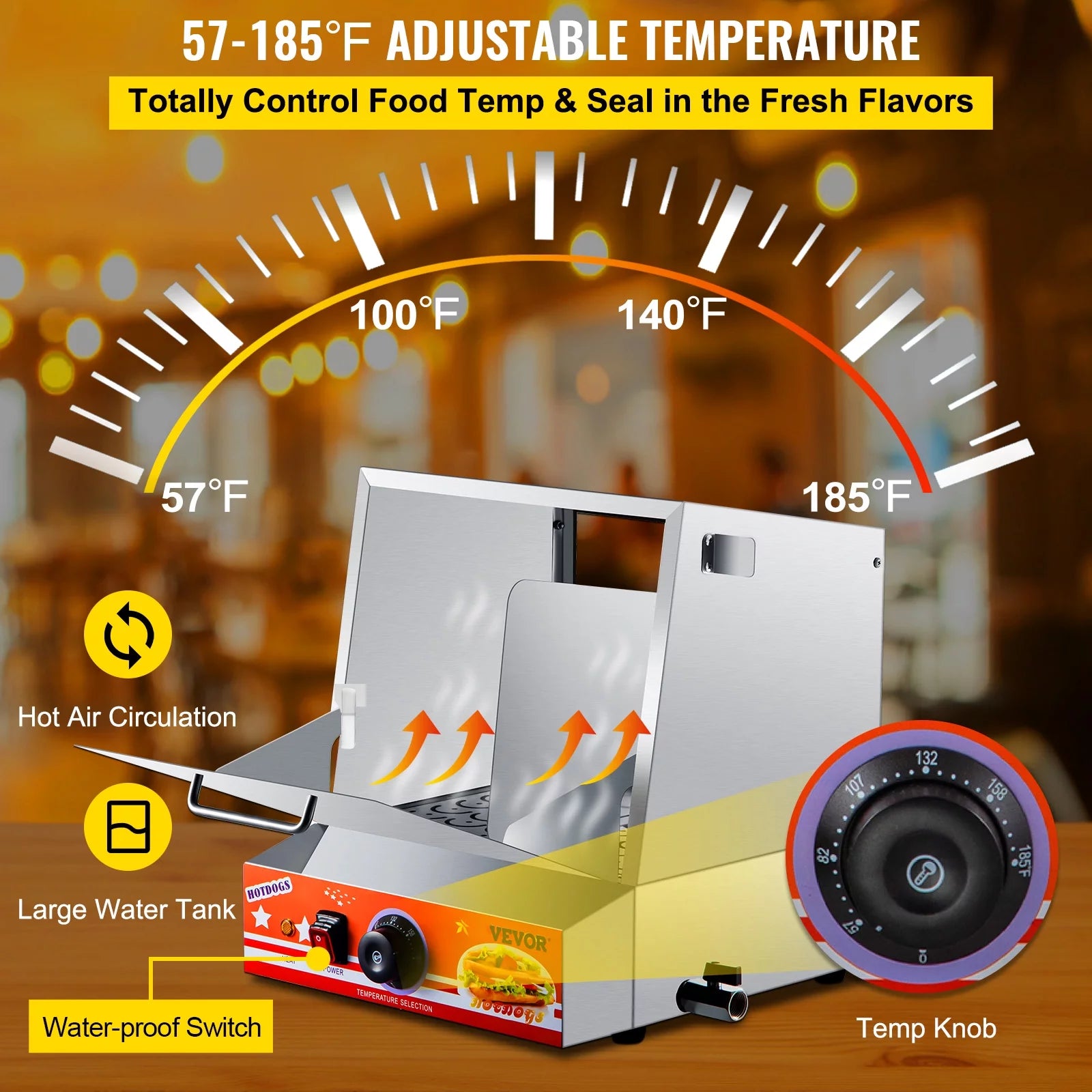 Hot Dog Steamer, 36L, Electric Bun Warmer with Stainless Steel Body H902