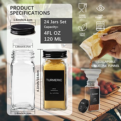 Glass Spice Jars with Labels, 4oz Square Containers with Metal Caps K17959