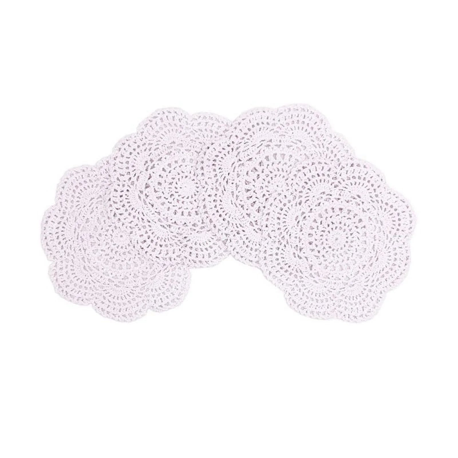 4PCS 8.6 Inch Round Lace Doilies Handmade Cotton Placemats V291