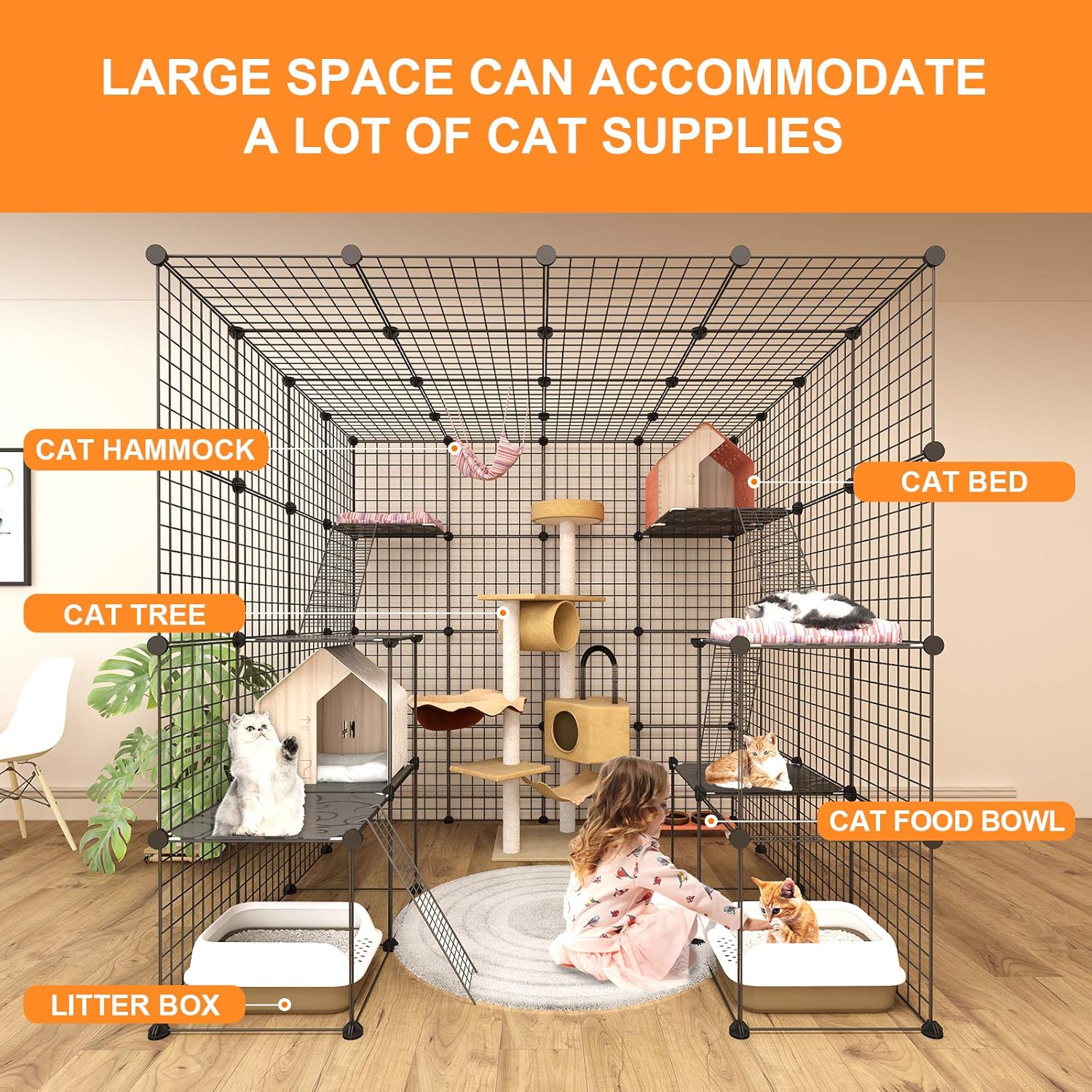 Large Cat Cage Indoor DIY Cat Playpen Detachable Metal Wire Kennels Crate N897