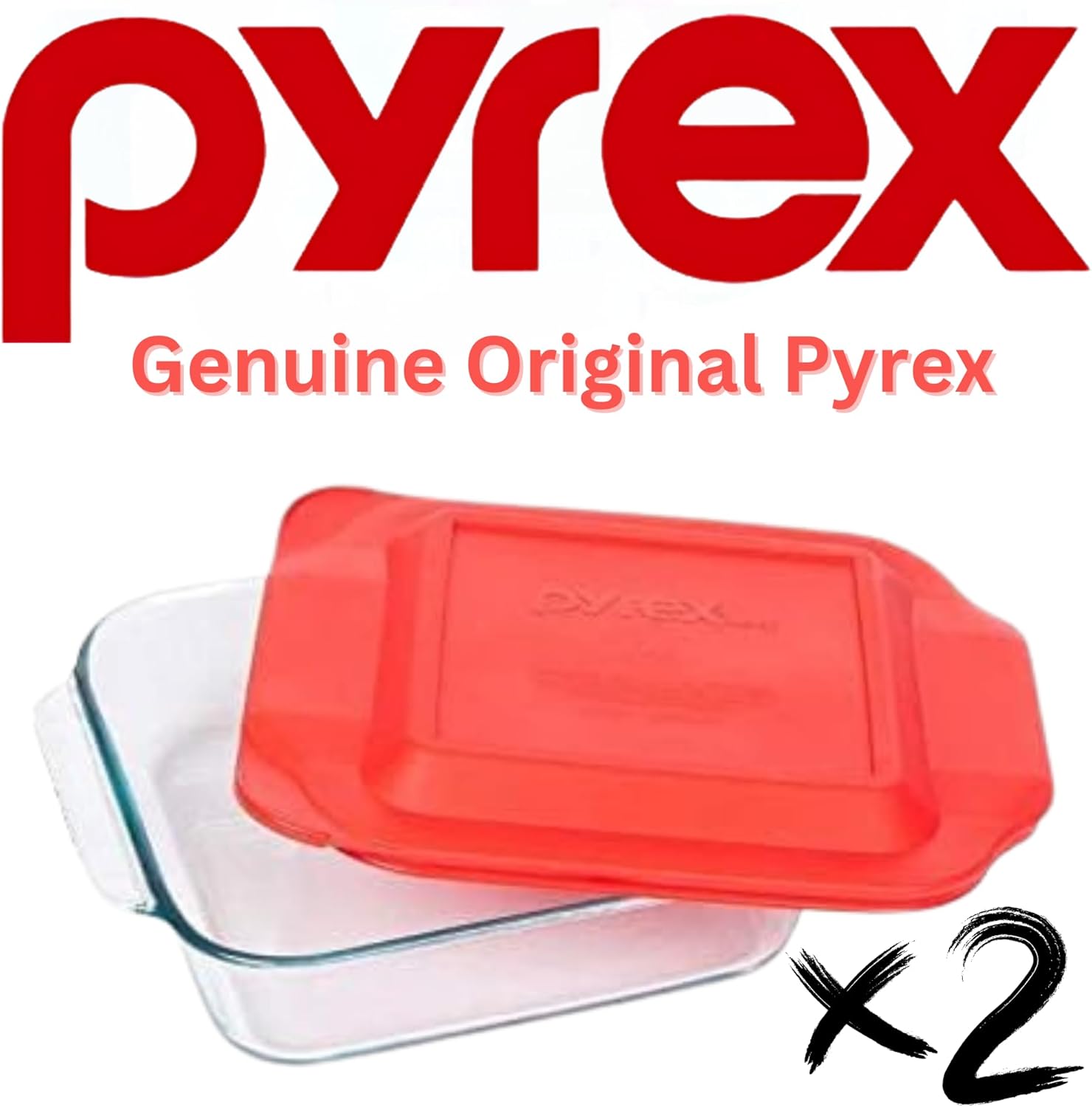 8" Square Glass Baking Dish with Red Cover (2 Pack) O841