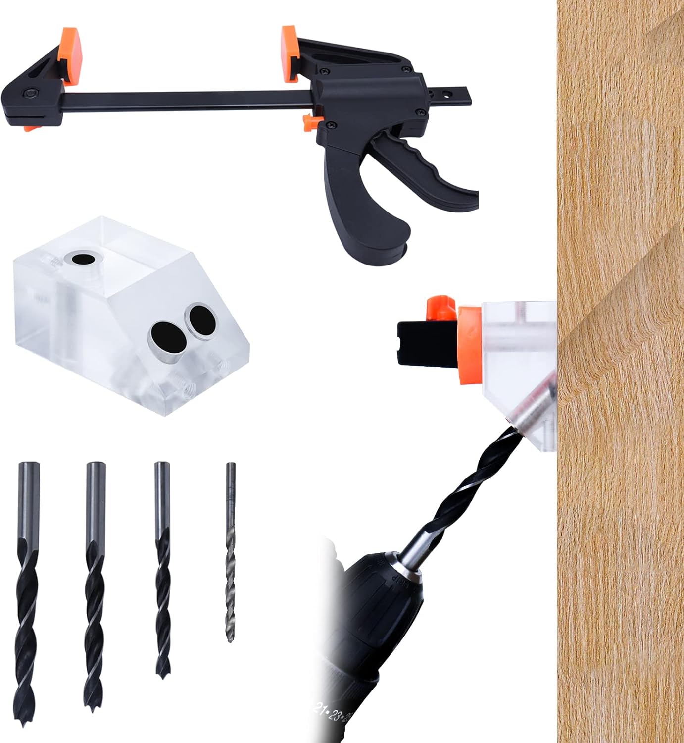 Drill Guide for Cable Railing Wood Post, Multi-Angle Visible Jig, Fit 30 45 90 Degree Deck Stair Installation L26562
