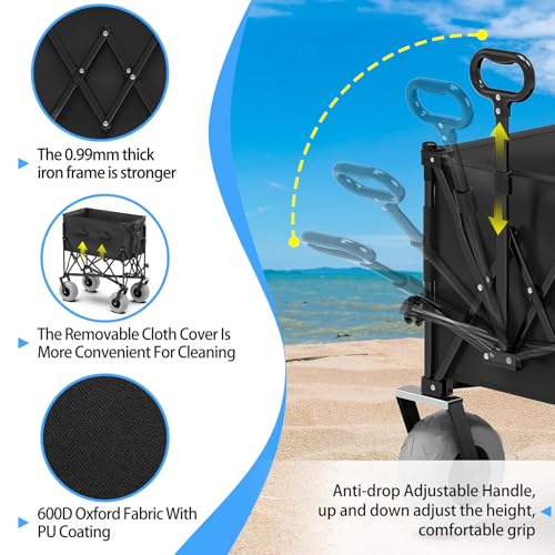 Collapsible Beach Wagon with All-Terrain Wheels and Detachable Cooler U3960