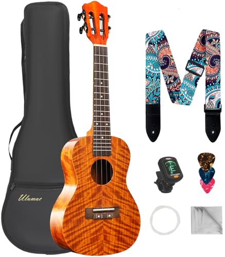 Concert Ukulele, KOA Acacia Wood 23 inch Adults kids Professional Ukelele for Beginners, Hawaiian Ukele Kit with Replacing Strings, Tuner, Gig Bag, Strap, Guitar Pick, Cloth, Classic Style