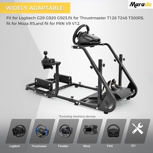 Reinforced Racing Steering Wheel Cockpit with Adjustable Driving Simulator TV Stand F457477