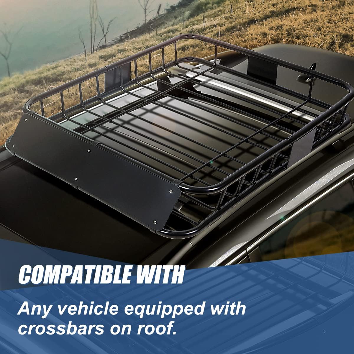 Roof Rack Top Mount Cargo Carrier Basket, 48 x 40 Inches, Black Q257178
