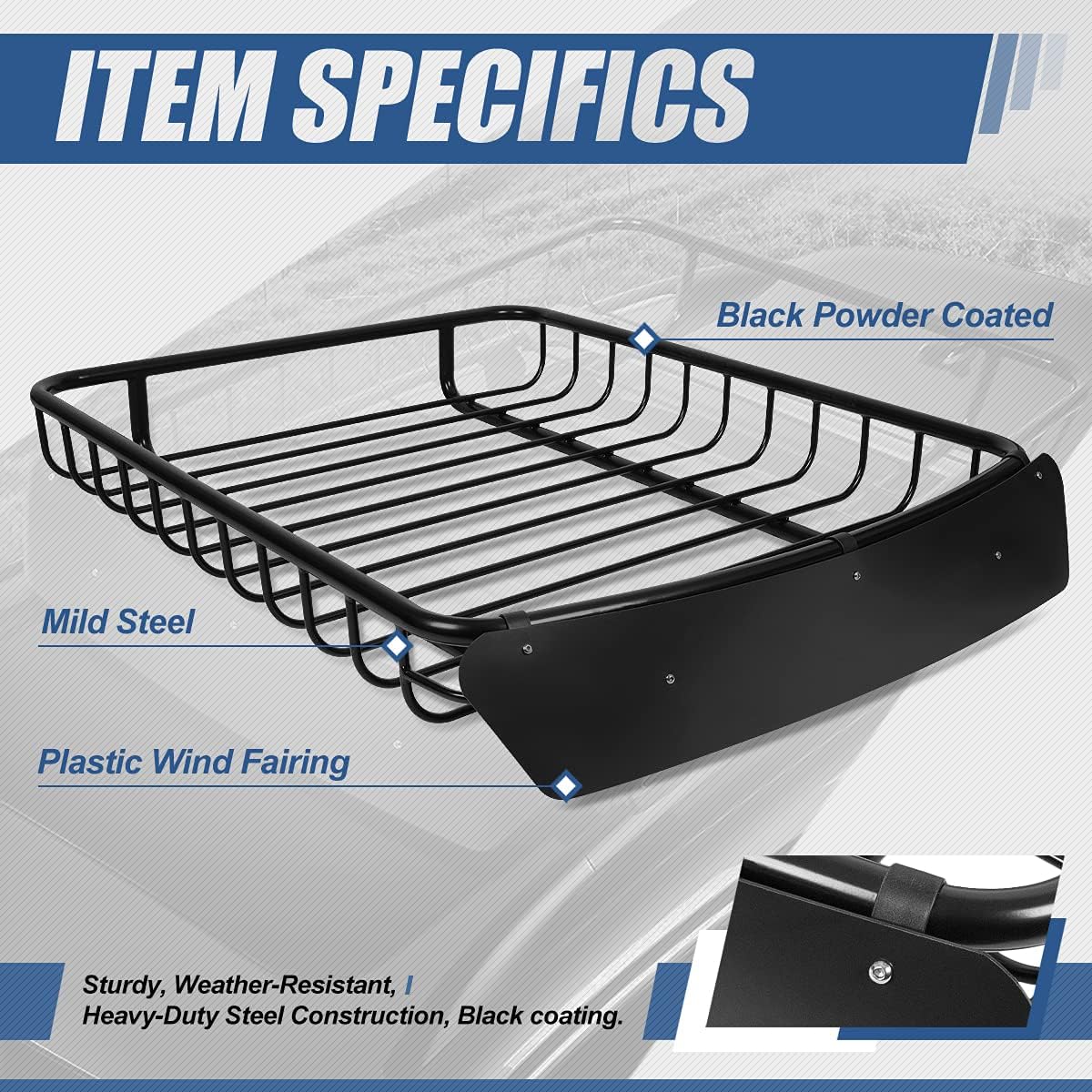Roof Rack Top Mount Cargo Carrier Basket, 48 x 40 Inches, Black Q257178