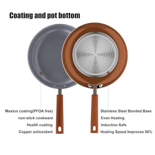 Copper Nonstick Frying Pan 12-Inch with Lid, Induction Safe U8814