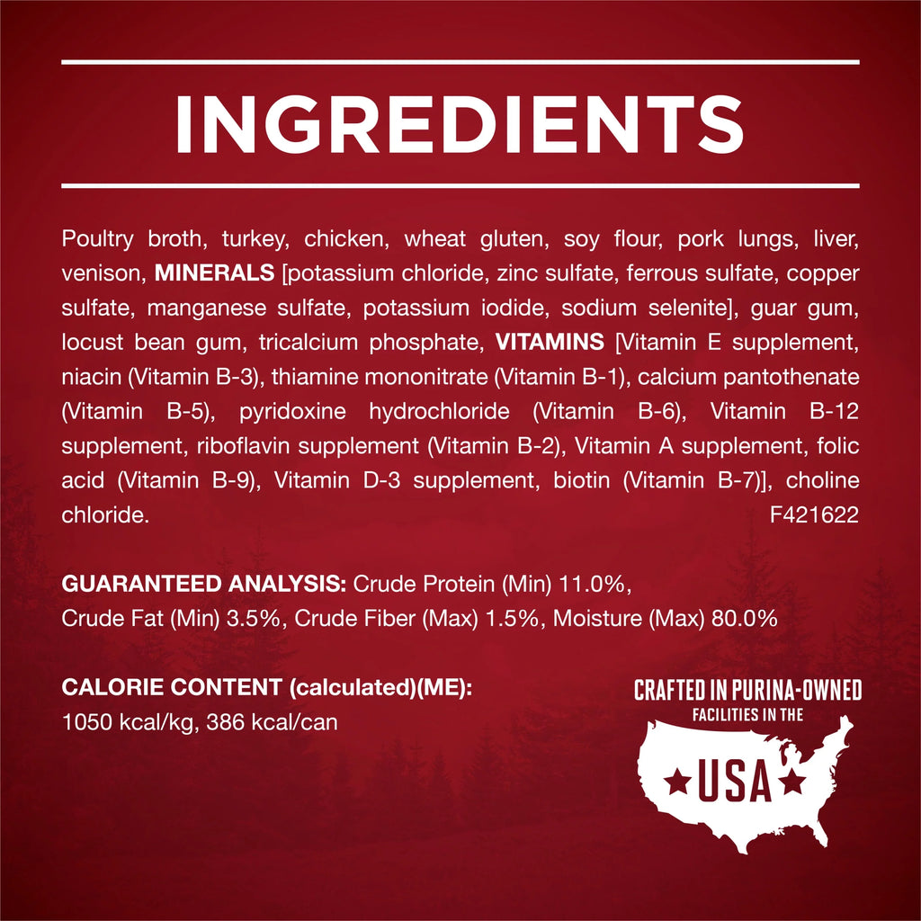 Wet Dog Food High Protein Tender Cuts in Gravy, Real Turkey & Venison, 13 oz Cans (12 Pack) N77299