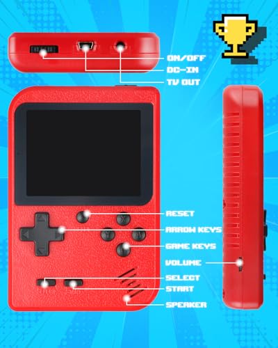 Handheld Game Console with 500 Classic Games, 3.0 Inch Screen, Red U3840