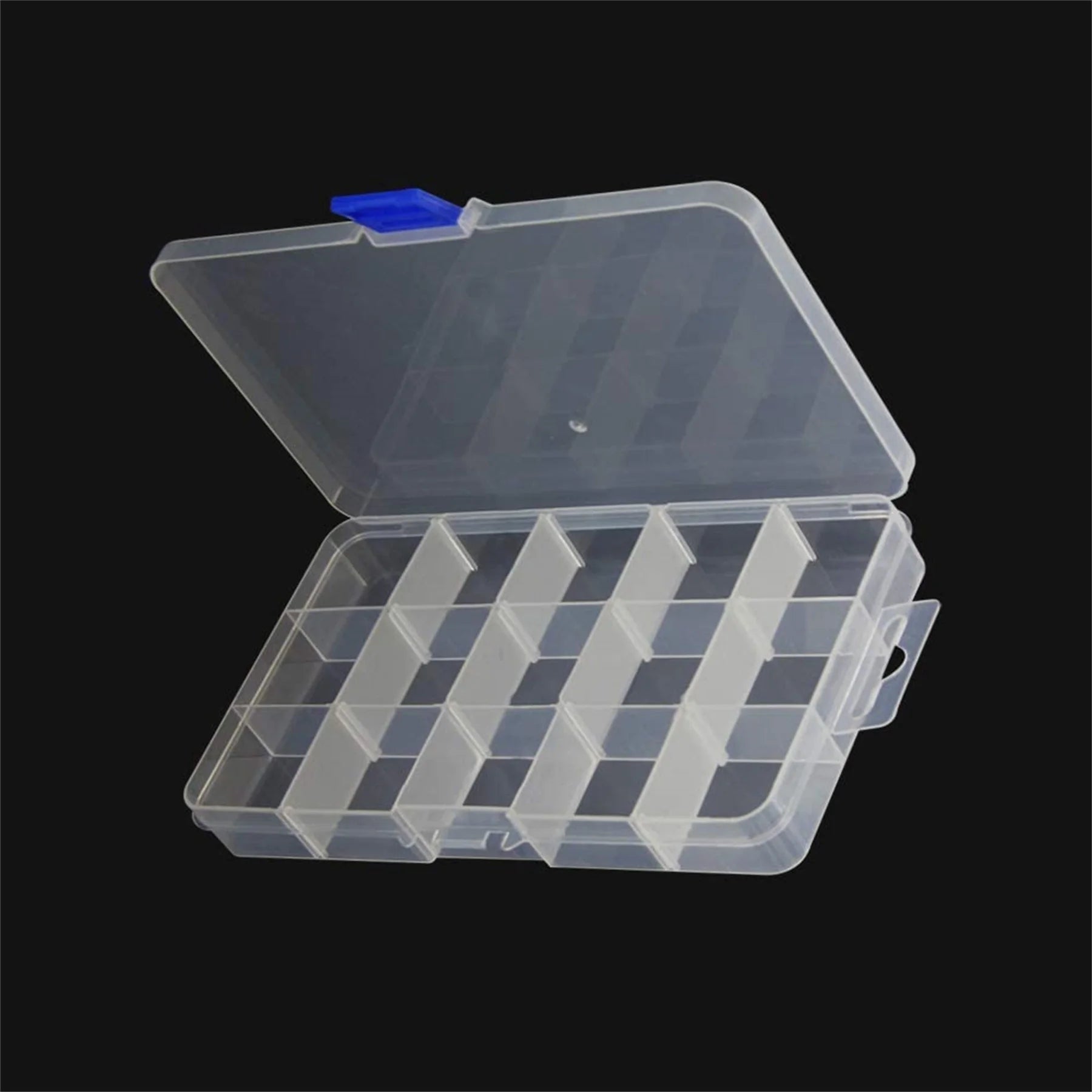 Plastic Component Storage Box with 15 Removable Grids, Transparent, 2-Pack I72457