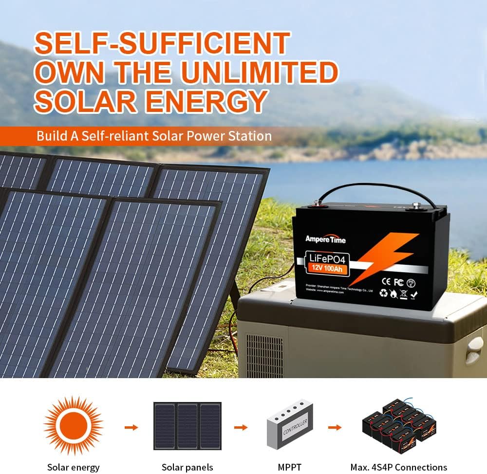 12V 100Ah LiFePO4 Battery with Charger and 100A BMS for RV, Solar, Marine C712
