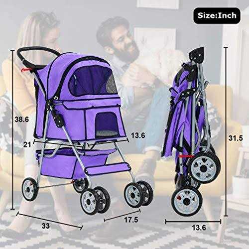 Pet Stroller Cat Dog Travel Folding Carrier S467