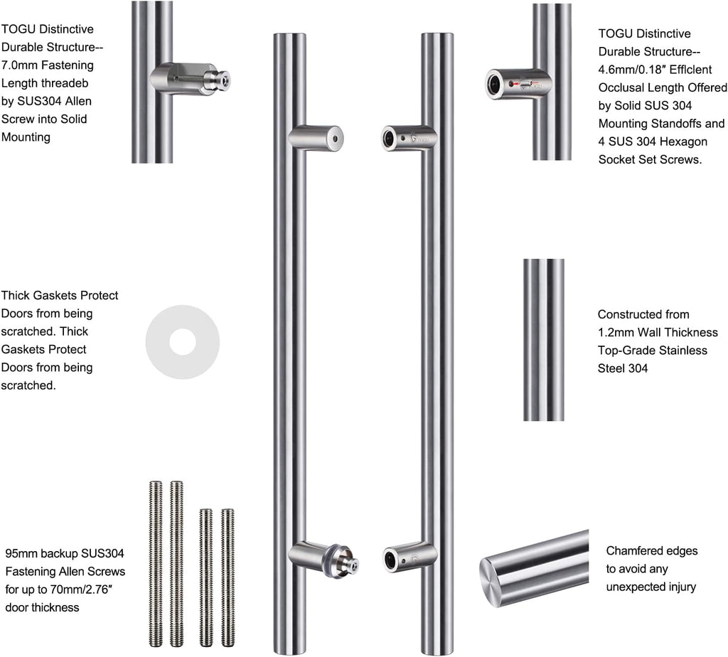 36 inch Solid Stainless Steel Push Pull Door Handle for Barn and Glass Doors D3461