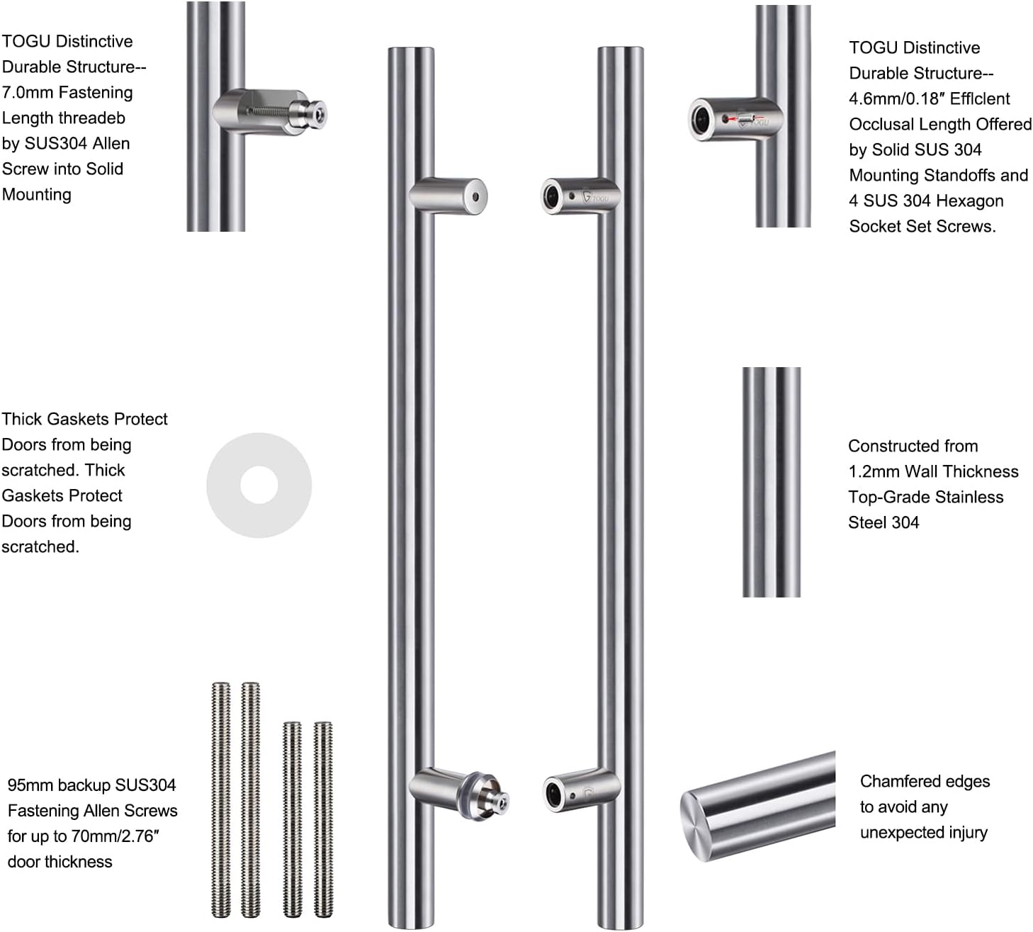 36 inch Solid Stainless Steel Push Pull Door Handle for Barn and Glass Doors D3461