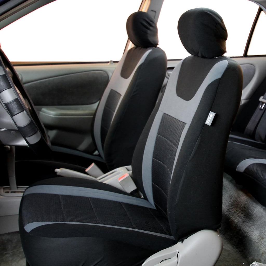 Car Seat Covers Pair Set, Airbag Compatible, Universal Fit for Cars Trucks and SUVs, Gray/Black O278981