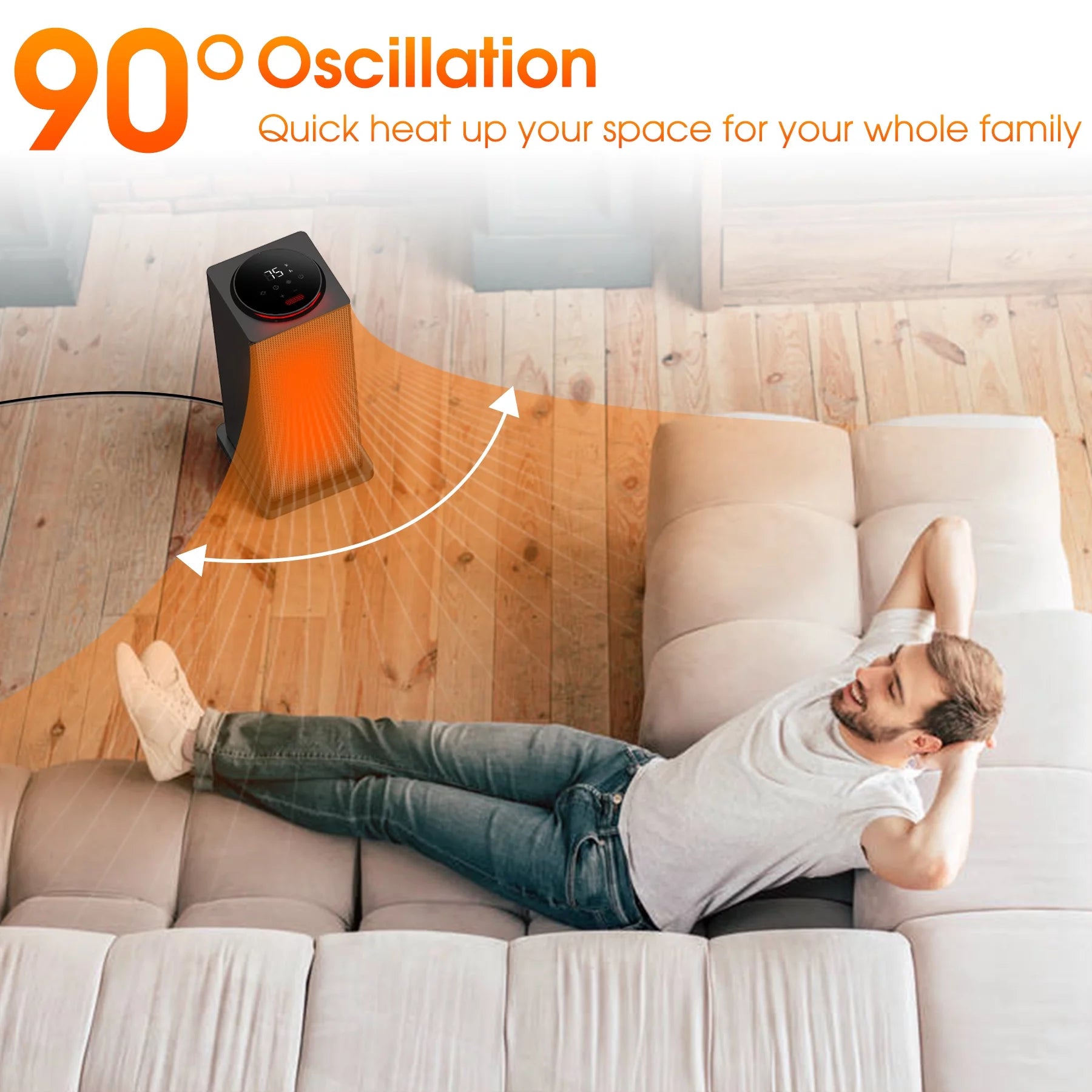 Space Heater Indoor, Oscillating Electric Tower Heater with Remote, ECO Modes, Timer F3535