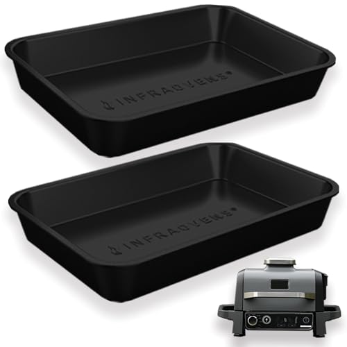 Drip Pan for Ninja Woodfire Outdoor Grill OG701 OG751 Set of Two Reusable Liner Silicone Trays, Non-Disposable and Heat Resistant for Wood Fire Smoker Air Fryer 7-in-1 by INFRAOVENS