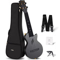 Enya Concert Ukulele Nova U 23’’ Carbon Fiber Travel Ukulele with Beginner Kit includes online lessons, case, strap, capo and strings (Black)