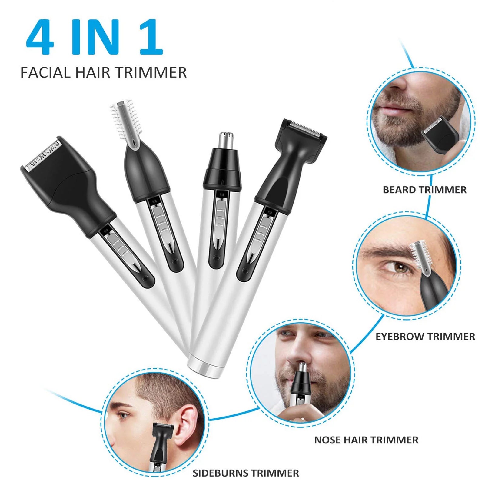 USB Rechargeable 4-in-1 Ear and Nose Hair Trimmer for Men L784