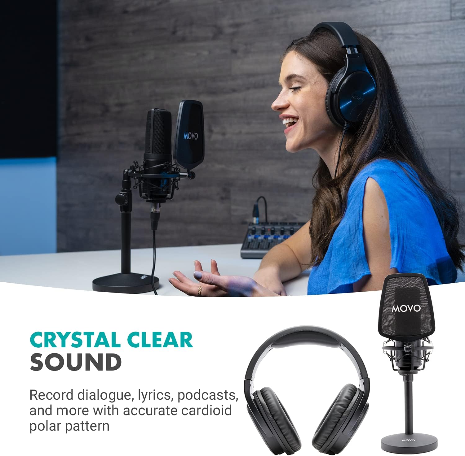 Podcast Equipment Bundle with XLR Wired Microphone, Studio Headphones, and Desktop Mic Stand with Pop Filter R985462