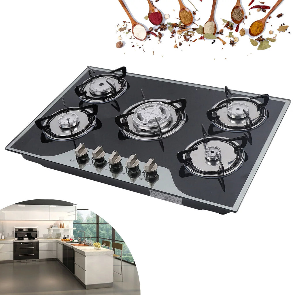 30" Gas Cooktop 5 Burner Stove Tempered Glass Gas Cooktop