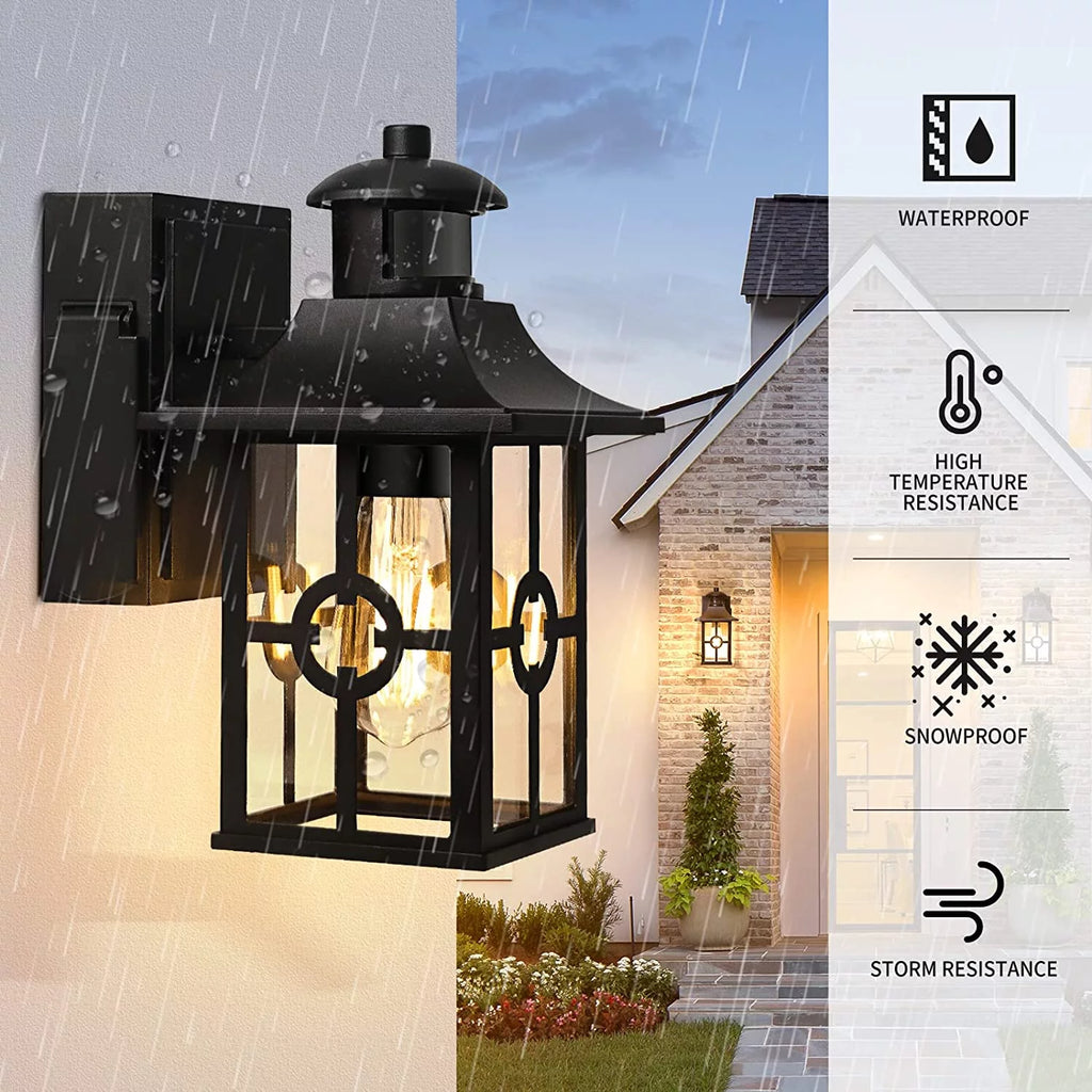 Outdoor Motion Sensor Porch Light with 2 GFCI Outlets V7240
